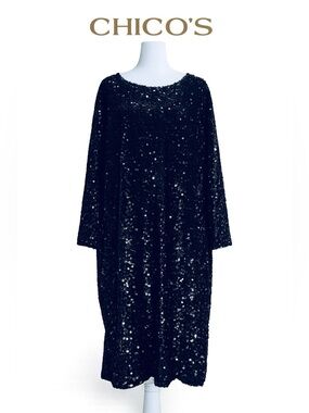 Chico’s Black Sequin Dress Oversized Party Cocktail